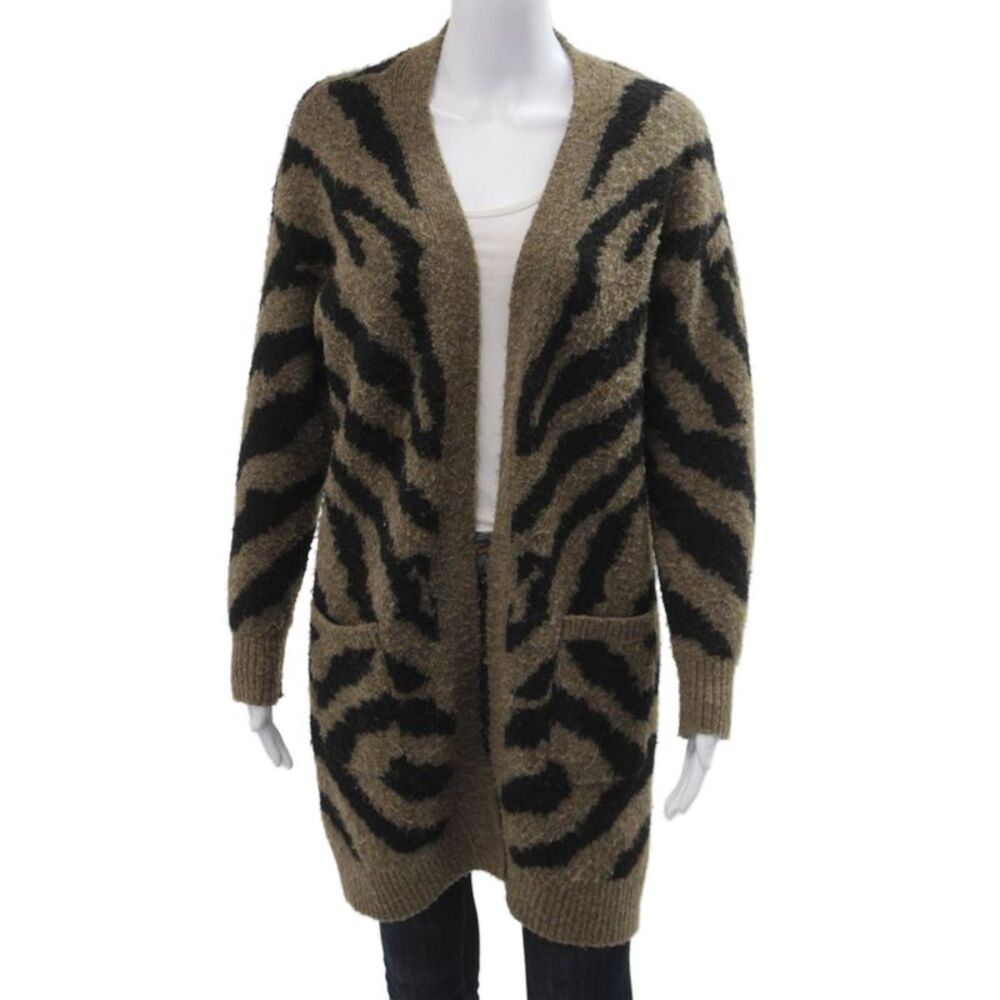Aqua Women V-Neck Long Sleeve Beige Animal Print Cardigan Size XS